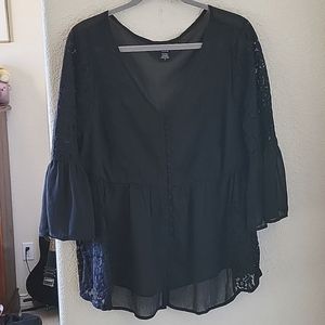 Torrid Sheer Lace Black Blouse